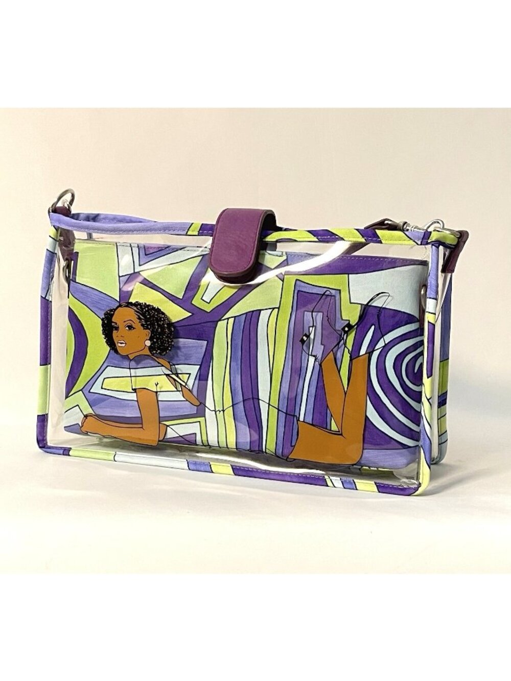 Think Outside The Bag Clear Vinyl Art Purse 2Pc Go Go Handbag LA Designer 2000's